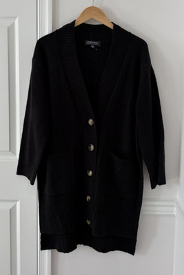 Context Lord & Taylor Black Cardigan Sweater Small Wool Blend Ribbed Longline