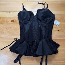 Fredericks Of Hollywood Black Lace Corset Bustier Garter Vintage 90s