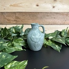 Ceramic Green Vase Miniature Floral Painted Farmhouse Cottage Home Decor
