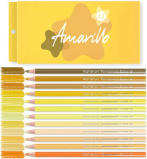 12 Yellow Colored Pencils Oil Based, Pre-Sharpened Wooden Color Pencils Set
