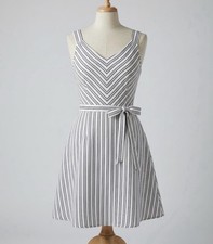 Fit & Flare Striped Sleeveless Tank Mini Dress Coastal Parisian Preppy Summer L