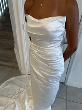 Strapless Mermaid Wedding Dress Size 6 Ivory Satin Gown Train Mia  s Bridal