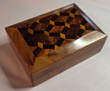 Moroccan Thuya Burl Wood Jewelry Trinket Inlaid Box Hinged, 5.25" X 3.75" X 2"