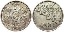 Belgium - 500 Francs 1980 - 150 ans d independance de la Belgique (French text)