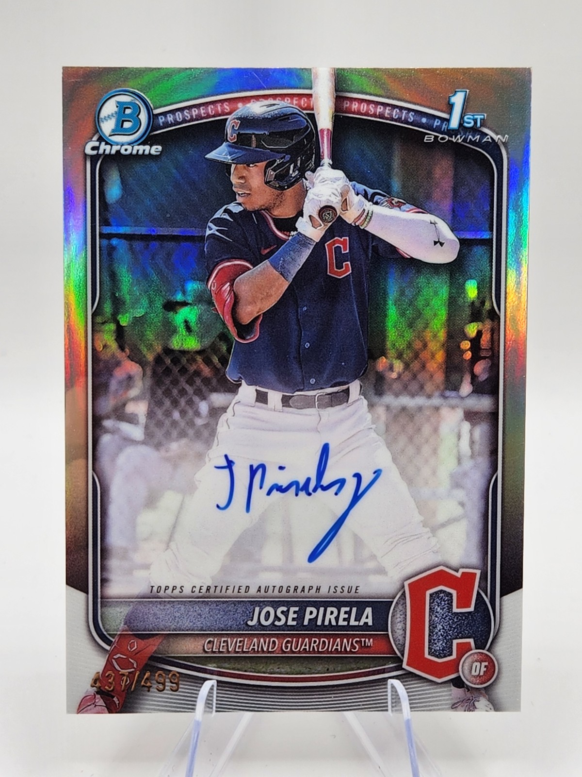 2025 Bowman Jose Pirela AUTO Chrome Refractor /499 Guardians 1st