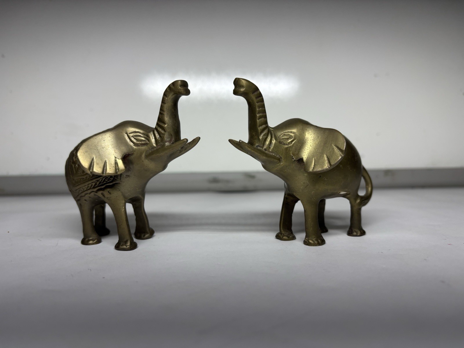 Vintage Brass Elephant Figurines Pair – Decorations – Made in IndiaBeautiful- Heavy Weight