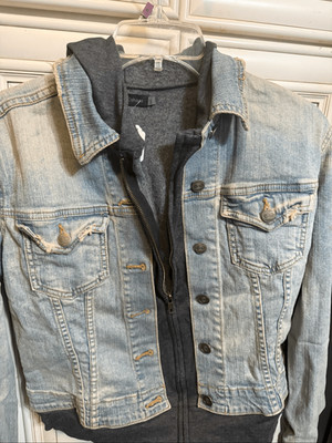 JET John Eshaya Women's Blue Gray Double Jean Jacket Hoodie Medium/Large NWT