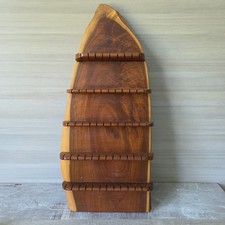 Estante de exhibición de cuchara con forma de barco canoa de madera vintage soporte de pared casa de campo rústica