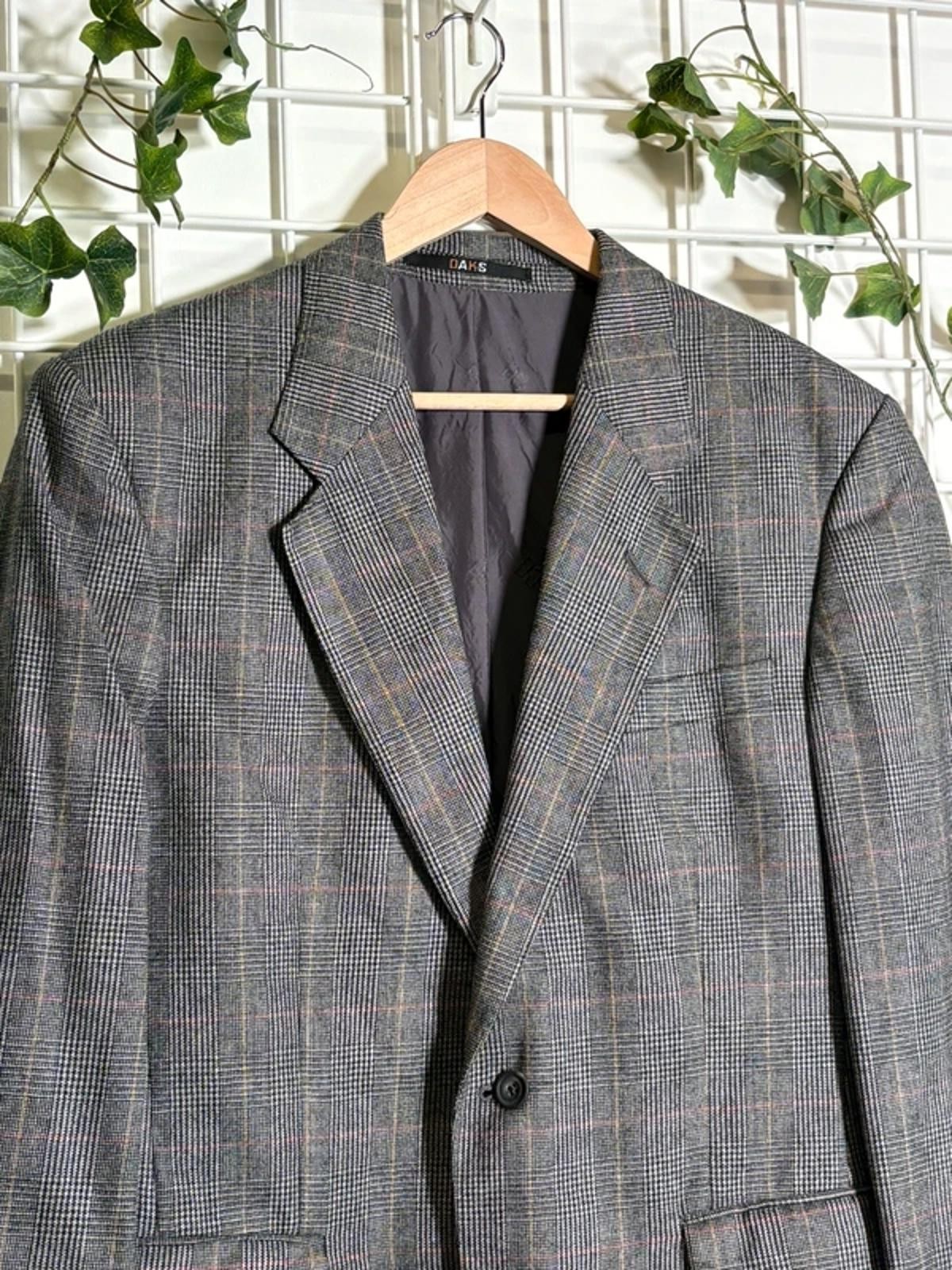 Vintage 70s 80s Daks Blazer Suit Jacket Houndstooth Check Plaid Grey Wool 40 S image 3