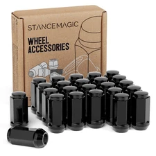 24pcs 14x1.5 Lug Nuts | Acorn Cone Bulge Long Closed | XL Tall Black | M14x1.5