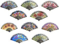10 Pack Vintage Spanish Floral Folding Hand Fan Sequin Fabric multi