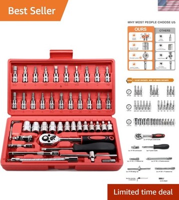1/4 inch Drive Socket & Ratchet Wrench Set - Auto Repair Essentials