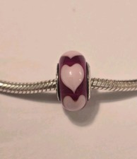 Pandora 925 Sterling Silver ALE Charm Red Love Pink Hearts Murano Glass Bead