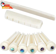 Blisstime 6 String Acoustic Guitar Bone Bridge Saddle and Nut and 6Pcs Guitar Bo