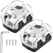 2 Way Power Distribution Block 1x 0 GA In 2x 0 Out Circuit Kit for Car Amp
