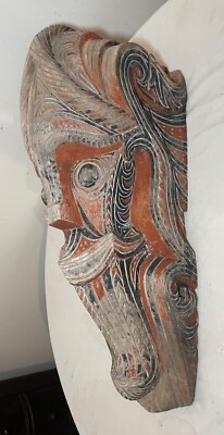 HUGE antique carved wood House facade Singa Indonesia North Sumatra Batak tribe.