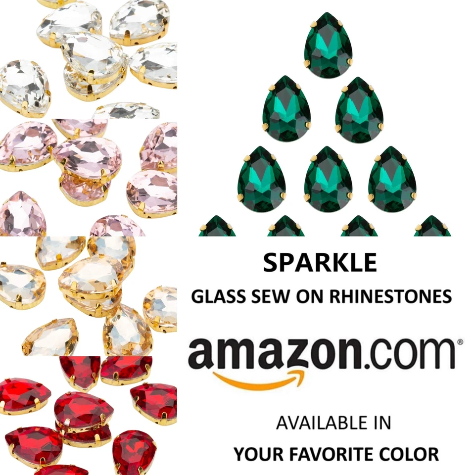 Sew On Rhinestone Tear Drop Crystal Rhinestones in Gold Setting 48 Pcs Emeral... - Image 3 of 4