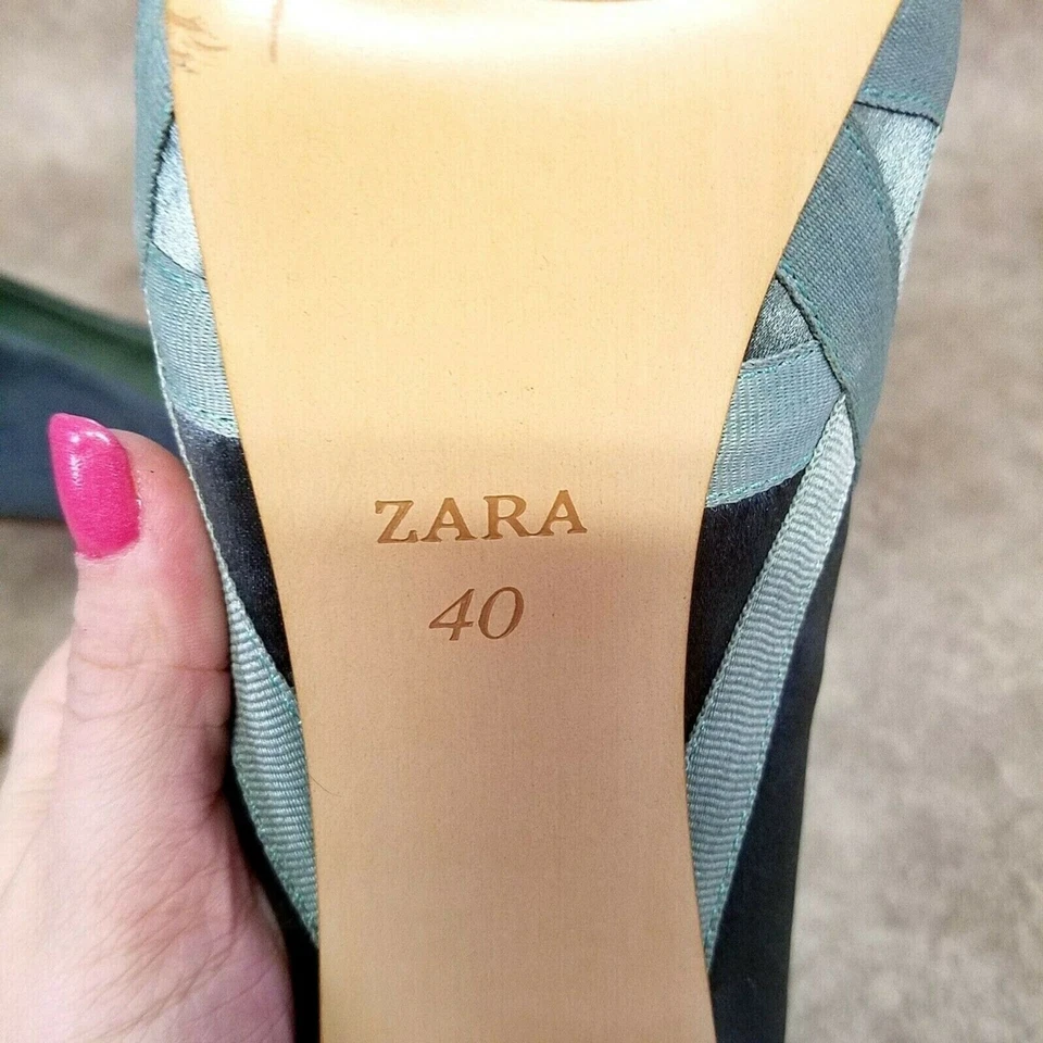 Tacones Zara para mujer talla 9,5 US 40EU verdes sin cordones punta abierta de 4,5" Foto 2 de 4
