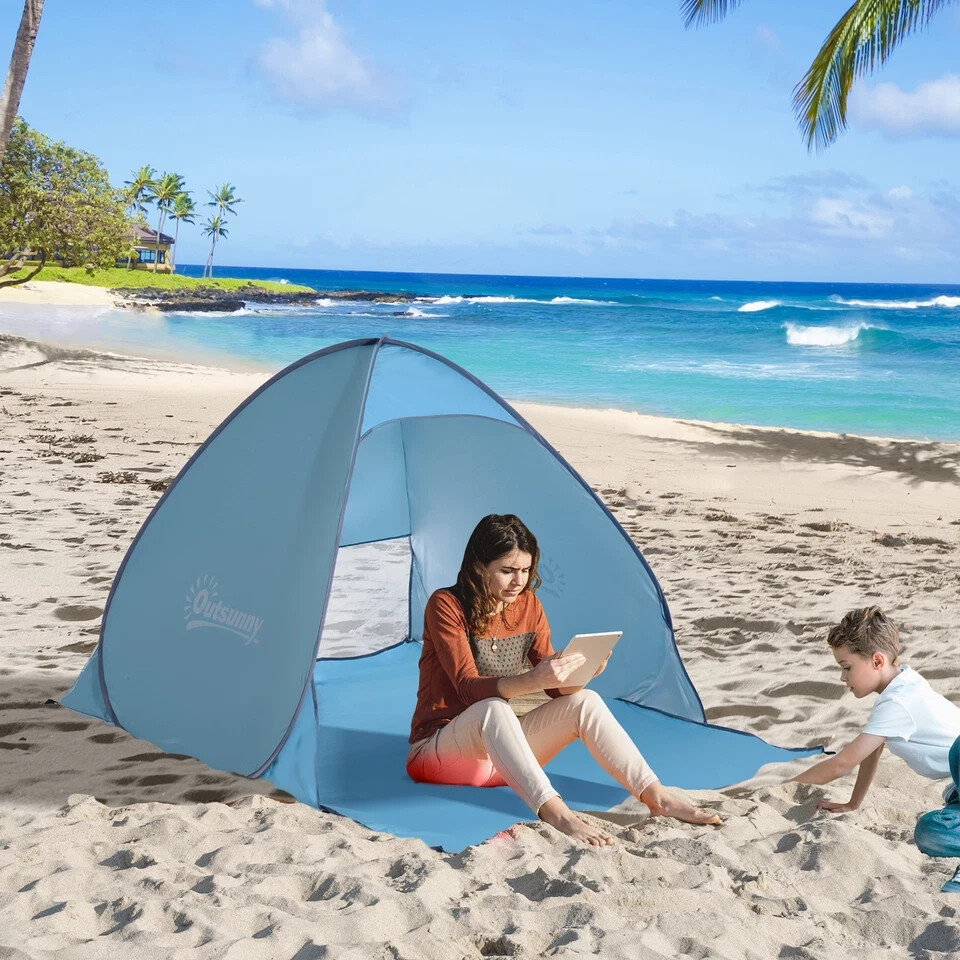 2-3 Person Pop up Tent Instant Camping Tent Sun Shade Shelter - Blue