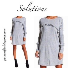 NEW Solutions Gray Ruffle Trim Knit Sweater Dress Size XL $95