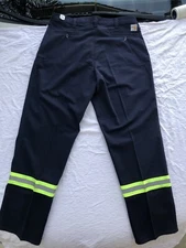 Lot Of 2 Carhartt FR Hi VIS Navy Blue Cotton Work Pants 38x34 CAT 2 ATPV 12.2