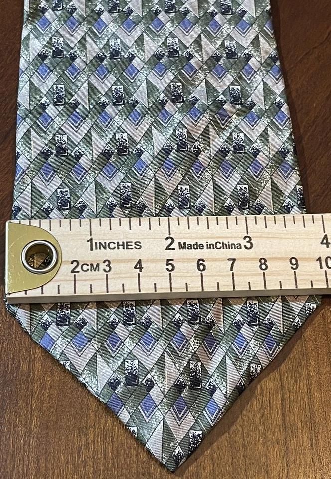 Barrington 绿色蓝色 100% 真丝男式领带多米尼加共和国制造 — 第 4/4 张图片