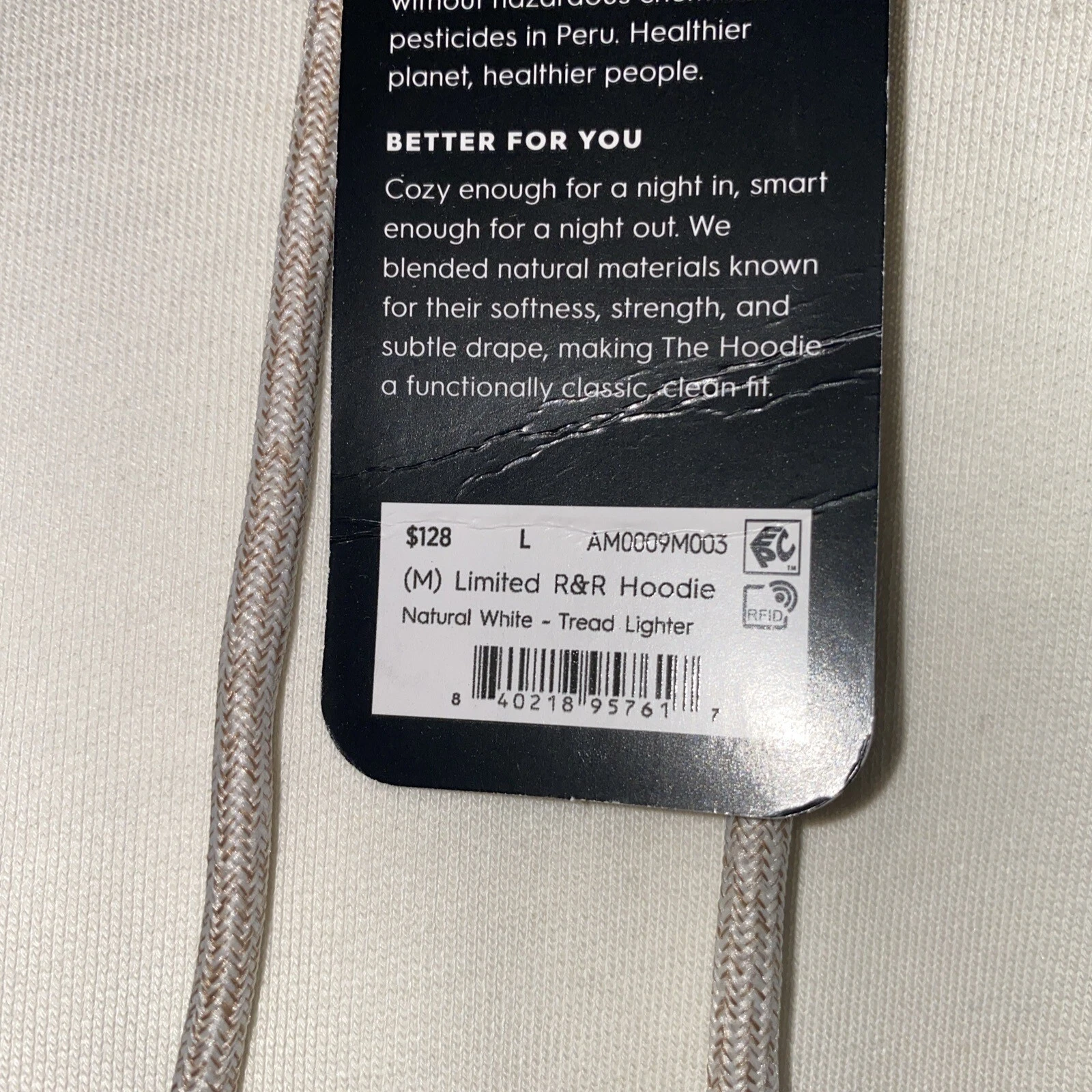 OFF WHITE Felpa con cappuccio Allbirds taglia L limitata R&R bianca naturale accendino battistrada $128