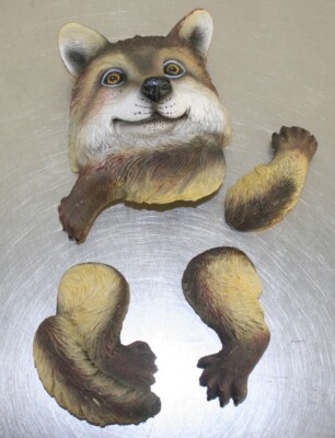 Forest Faces 4 Piece Set Wolf / Fox Tree Sculpture Outdoor Garden Decor