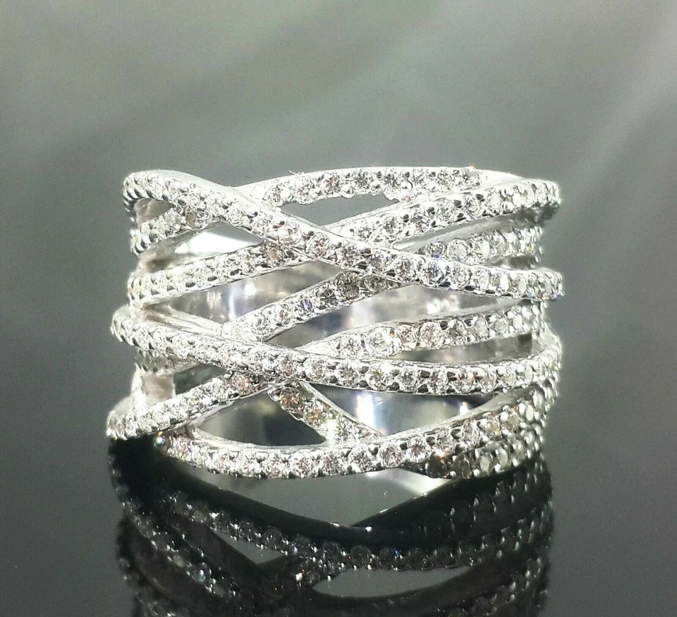 2 CT Round Cubic Zirconia Criss Cross Multi Row Wedding Band Ring in 925 Silver - Image 2 of 4