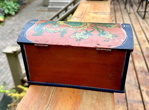 Antique Norwegian Telemark Trunk Tine Box Kiste Rosemaled Rosemaling Norway - Picture 6 of 12