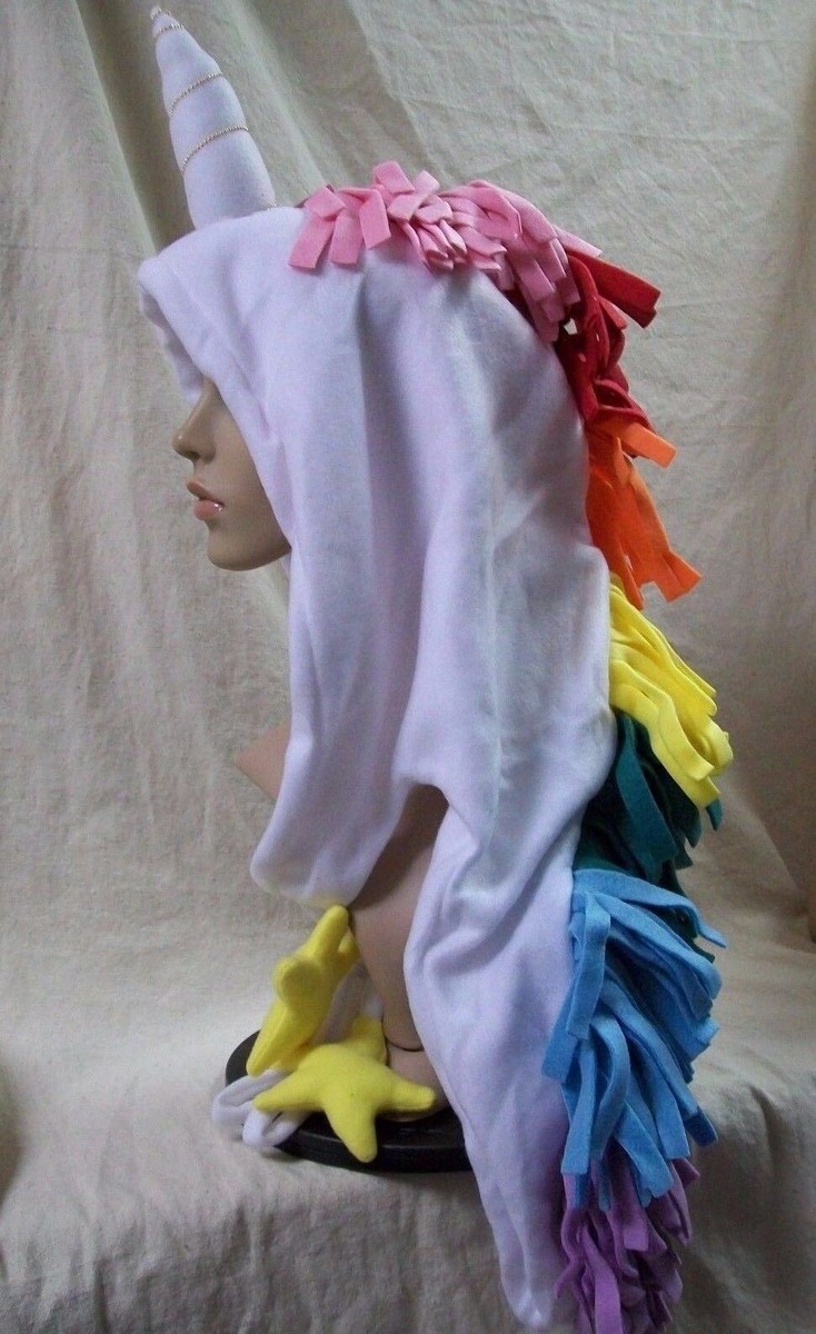 Adult Fleece Unicorn Hoodie Star Ties Rainbow Mane Magical