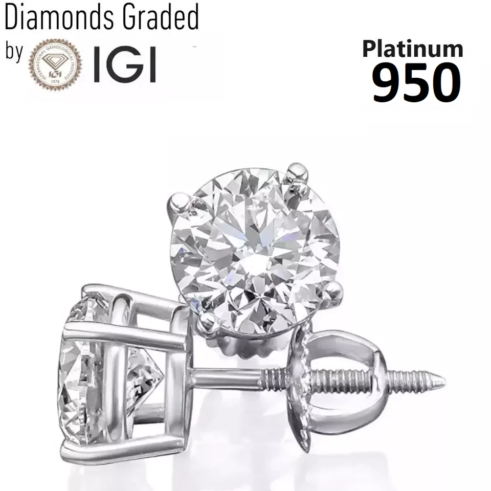 Набор круглых заклепок для выращенных в лаборатории бриллиантов 4,00 E VS1 карата платина 950, сертифицированные IGI