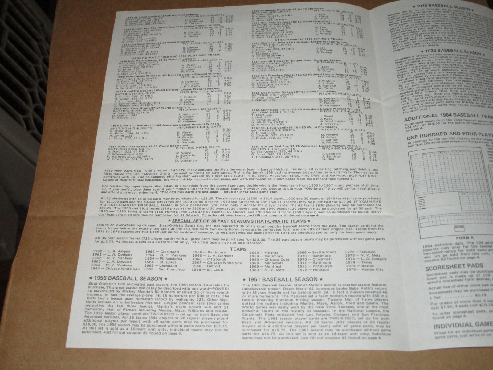 1984 STRAT O MATIC BASEBALL ORDER FORM COUPON EBay 1984 STRAT O MATIC BASEBALL ORDER FORM COUPON EBay