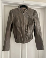 Women’s Love Label Taupe Cropped Leather Jacket - Size 14