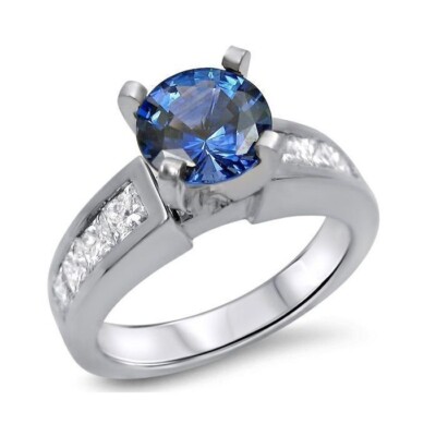 2.50 Ct Round Cut Real Sapphire Diamond Engagement Wedding Ring 14K White Gold E