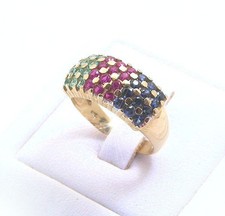 SAPPHIRES, RUBIES, EMERALDS DRESS RING 14k GOLD- 1.08ct GEMSTONES - SIZE 8 OR P