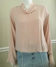 NEW CLOTH & STONE SzM FRAYED BUTTON BACK TURTLENECK LONG SLEEVE TOP PALE ROSE