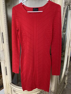 Torn by Ronny Kobo Womens Knit Crewneck Long Sleeve Sheath Dress Red Size S  New
