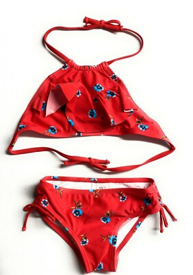 Kanu Surf Little Girls' Halter Bikini 2-Pcs UPF-50 Swimsuit (Morgan Red, Size 7)