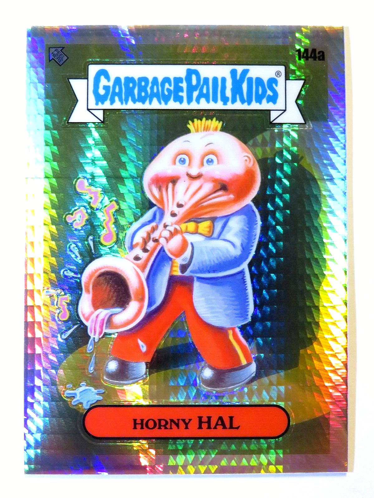 2021 Topps Garbage Pail Kids Chrome Prism Refractor #144a Horny Hal front