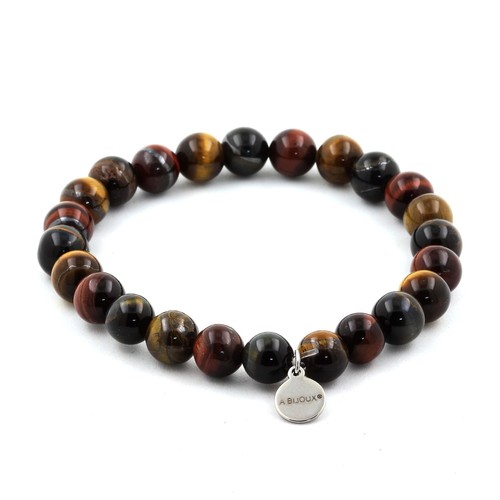 Bracelet Perles œil De Tigre Et Bois 8 Mm - Fabriqué En France - Neuf Avec étiquettes