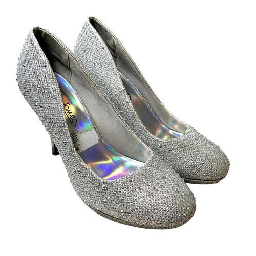 Hot Tomato Heels Womens 6.5 M Silver Bling Sparkle Rhinestone Pumps Prom Wedding - Picture 13 of 13
