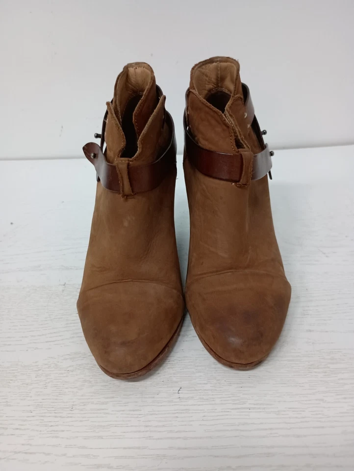 Rag & Bone Womens Harrow Buckle Ankle Boots Sz 38 Tan Leather Block Heel Western - Image 3 of 4