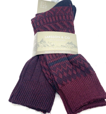 LARSSON & CO Boot Socks 2-Pk SZ 7-11 Maroon Outdoor Premium Jacquard Knit
