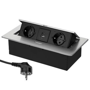 Aluminium Versenkbare Einbausteckdose I USB-A USB-C I Kuche Buro Steckdose