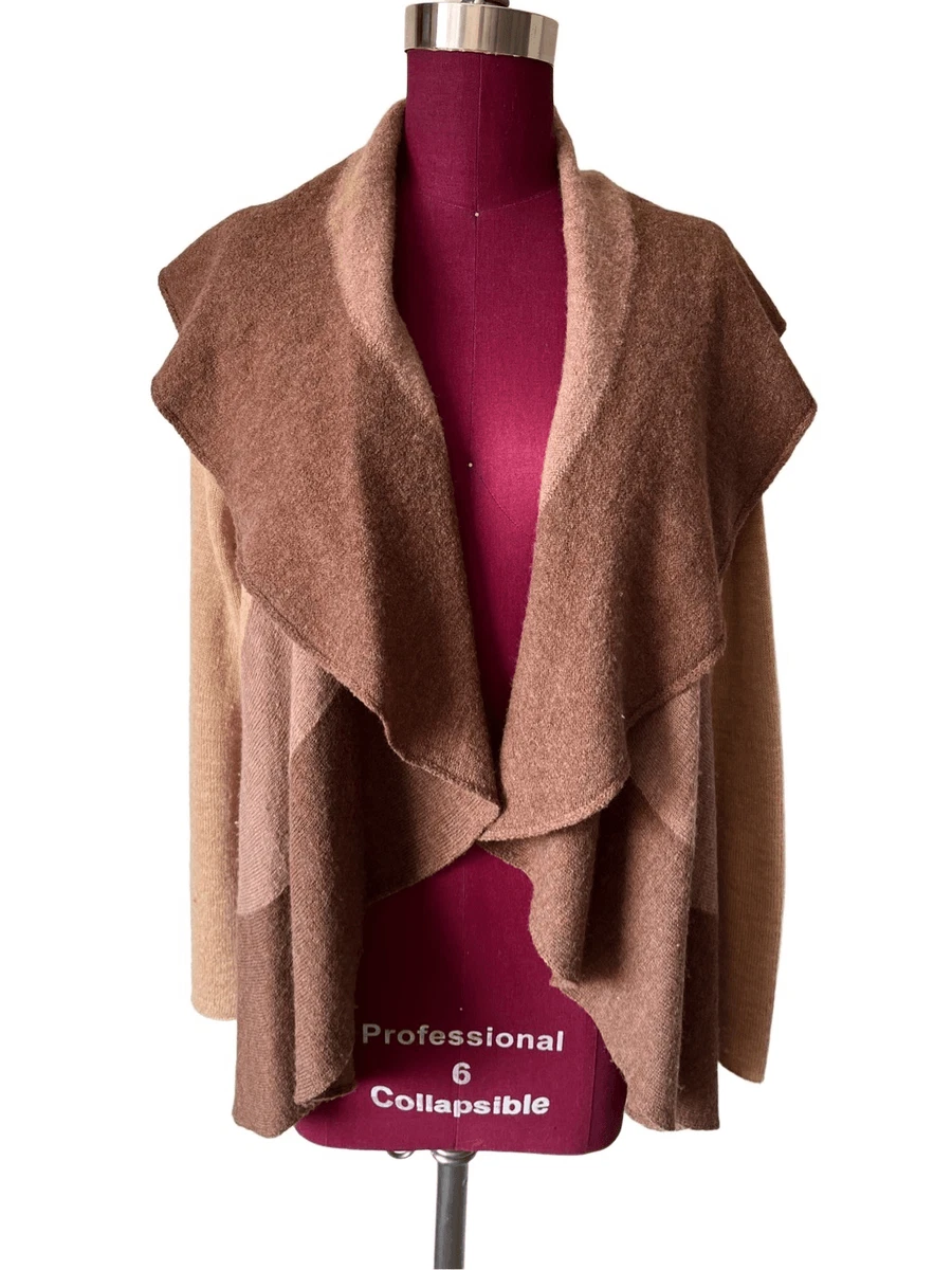 Eileen Fisher Open Front Ruffled Duster Cardigan Merino Wool Brown
