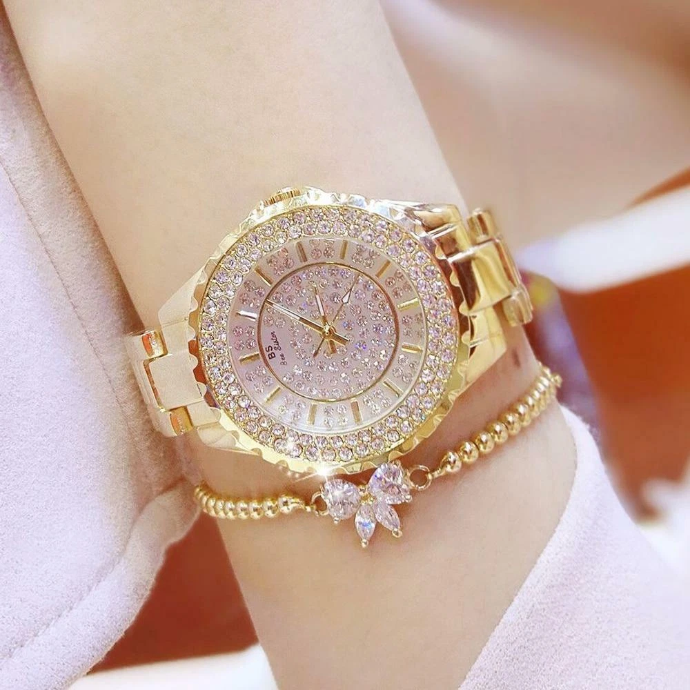 Women Watches Luxury Brand Diamond Quartz Ladies Rose Gold Watch Stainless  Steel