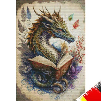 Full Embroidery Cotton Thread 11CT Printed Dragon Read Book Cross Stitch 40x60cm