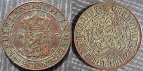 Photo of a 1945 Netherlands East Indies 1/2 Cent from an eBay listing that sold on Jun 7, 2026