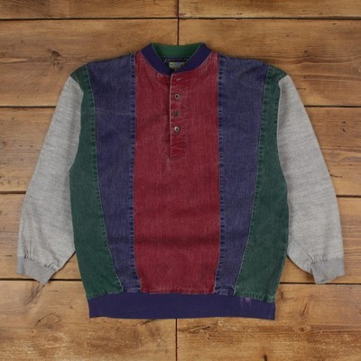 Blazer Firenze Henley Sweatshirt S Herren Colorblock 90s Retro Freizeit Blau